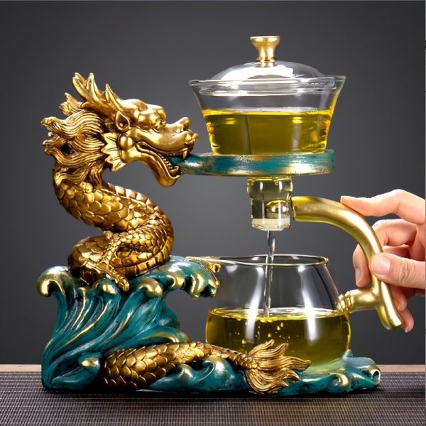 Creative Golden Dragon Green Flame Lazy Semi Auto Glass Tea Set