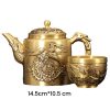 Luxurious Antique Brass Teapot with Embossed Dragon and Phoenix Lid for Sale