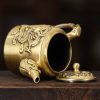 Luxurious Antique Brass Teapot with Embossed Dragon and Phoenix Lid for Sale