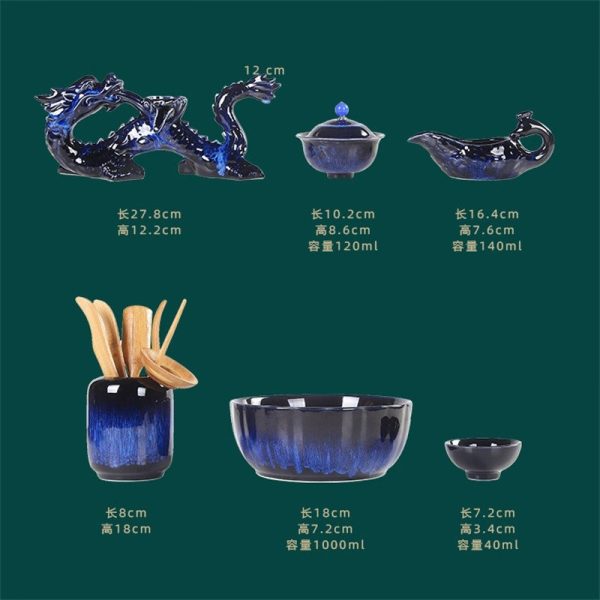 Blue Glaze  Kiln-turning Ceramic Dragon Themed Semi Automatic Lazy Tea Set