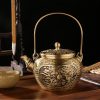 Traditional Luxurious Dragon and Phoenix Theme Weave Antique Brass Tea Kettle with Lifting
