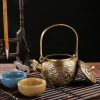 Traditional Luxurious Dragon and Phoenix Theme Weave Antique Brass Tea Kettle with Lifting