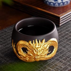 Inlaid Embossed Golden Dragon Yixing Clay Tea Cup