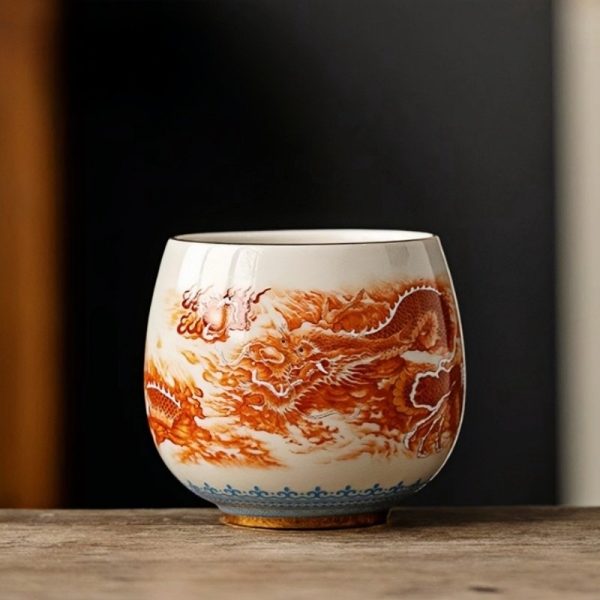 Alum Red Underglaze Color Hand-painted Dragon Chinese Dragon Tea Cup