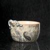 Traditional Ink Hand Painting Swimming Dragon Tea Cup with Silver Dragon Edge