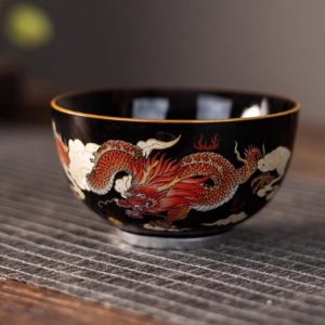 Year of The Dragon Elegant Black Glaze Hand Painted Red Dragon Chinese Ceramic Tea Cup