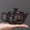 Large Capacity Antique Chinese Purple Pottery Dragon Teapot Exquisitely Carved Dragon Finish