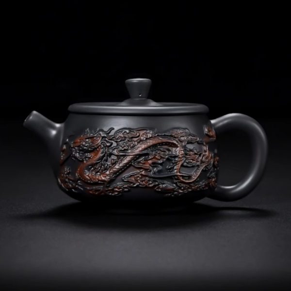 Rarely Vintage Purple Pottery Gongfu Tea Ceremony Dragon Teapot With Black Dragon And Phoenix Design
