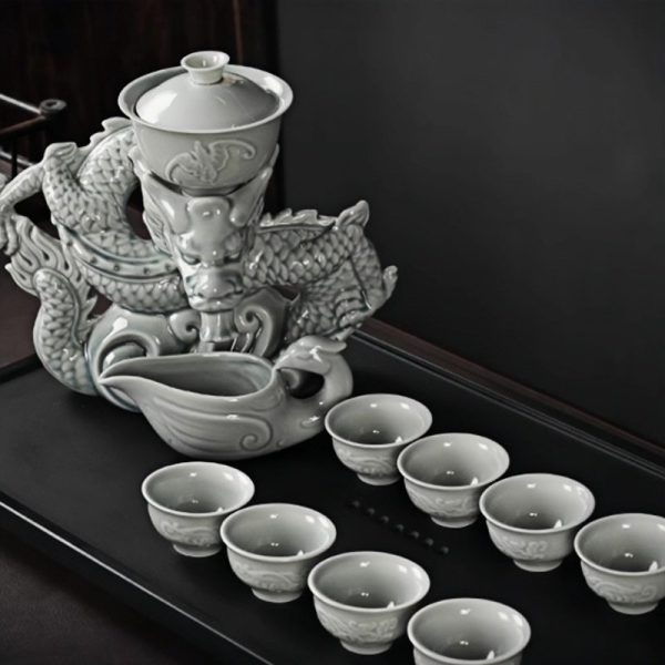 Year of the Dragon Chinese Lazy Semi-Automatic Porcelain Tea Set with Delicate Dragon Design
