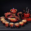 Handmade Antique Chinese Red Kiln Change Lazy Semi-Automatic Dragon Themed Porcelain Tea Set
