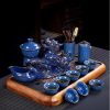 Traditional Chinese Antique Blue Dragon Phoenix Porcelain Gongfu Tea Set with Lazy Semi-Automatic Design