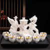 Vintage Chinese Silver Dragon Lazy Semi-Automatic Handmade Gongfu Tea Cup Set For Sale
