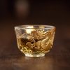 Antique Handmade Crystal Fancy Clear Glass Tea Cup with Relief and Inlaid Gold Dragon