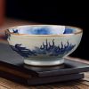 Antique Blue and White Porcelain Hand-Painted Crackle Ceramic Dragon Tea Cup