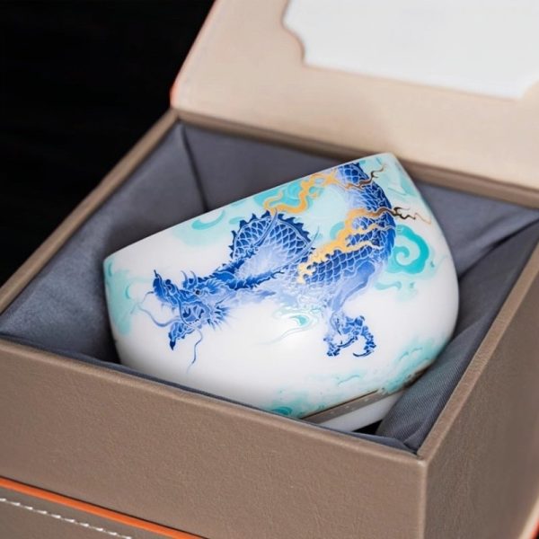 Ice Jade Porcelain Hand Drawn Blue Dragon Tea Cup