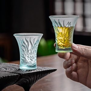 Antique Coloured Glaze Handmade Carved Dragon Japanese Thin Tea Cup