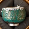 Antique Turquoise Gold Glaze Green Ceramic Year of The Dragon Tea Cup with Silver Dragon