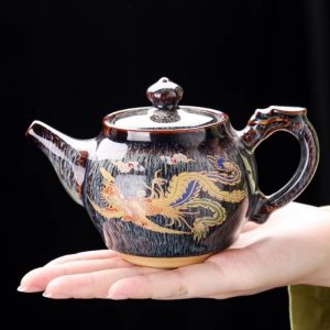Vintage Porcelain Kiln Change Gongfu Dragon Teapot With Color Changing Chinese Dragon Pattern