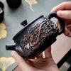 Rarely Vintage Purple Pottery Gongfu Tea Ceremony Dragon Teapot With Black Dragon And Phoenix Design
