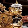 Vintage Luxury Lazy Glass Semi-Automatic Best Chinese Gold Dragon Gongfu Tea Cup Set