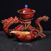 Handmade Antique Chinese Red Kiln Change Lazy Semi-Automatic Dragon Themed Porcelain Tea Set