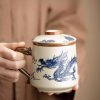 Exquisite Hand-Painted Blue and White Porcelain Auspicious Clouds Dragon Tea Cup Mug