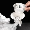 Graceful Vintage White Lazy Semi-Automatic Chinese Gilded Sculptural Dragon Porcelain Tea Cup Set