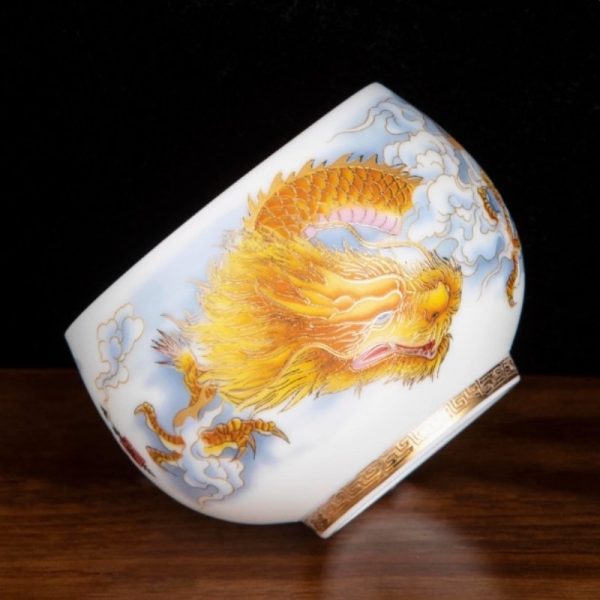 Pure Gold Glaze liner with Hand-painted Golden Dragon Porcelain Tea Cup
