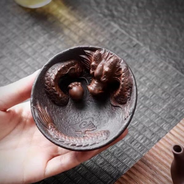 Year Of The Dragon Authentic Handmade Purple Clay Carved Dragon Tea Cup