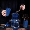 Exquisite Chinese Vintage Blue Majestic Five Dragon Head Kungfu Tea Sets Lazy Semi-Automatic