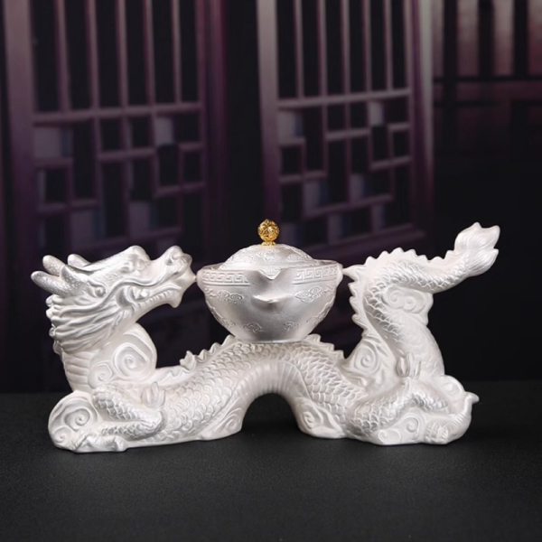 Vintage Chinese Silver Dragon Lazy Semi-Automatic Handmade Gongfu Tea Cup Set For Sale