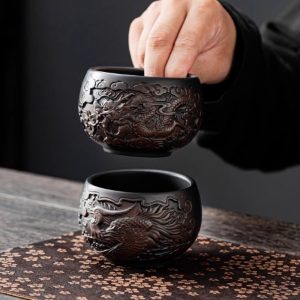 Creative Zisha Pottery Chinese Dragon Master Tea Cup With Relief Auspicious Dragon Figurines