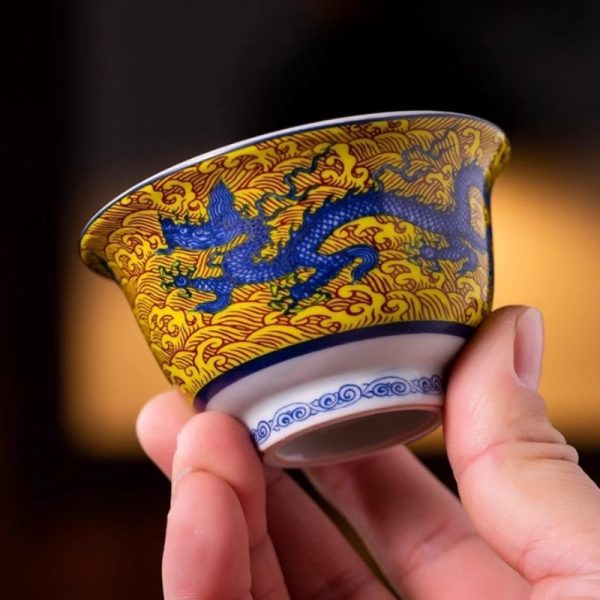 Dragon in the Sea of Fire Themed Exquisite Porcelain Dragon Tea Cup