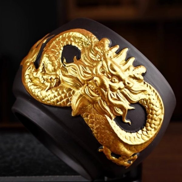 Inlaid Embossed Golden Dragon Yixing Clay Tea Cup