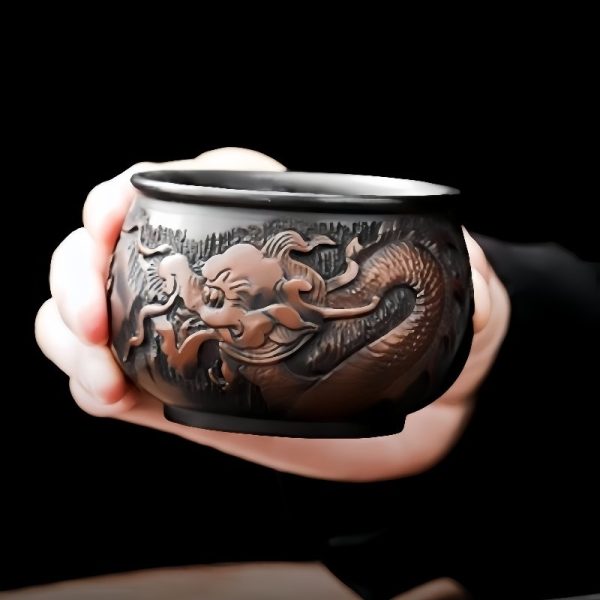 Authentic Hand-carved Embossed Chinese Dragon Jianshui Purple Pottery Tea Cup