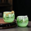 Elegant Landscape Painting Colored Glaze Inlaid Gold Dragon Tea Cup