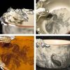 Traditional Ink Hand Painting Swimming Dragon Tea Cup with Silver Dragon Edge