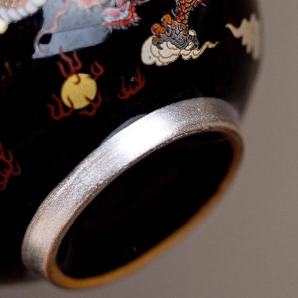 Year of The Dragon Elegant Black Glaze Hand Painted Red Dragon Chinese Ceramic Tea Cup