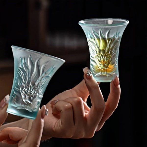 Antique Coloured Glaze Handmade Carved Dragon Japanese Thin Tea Cup