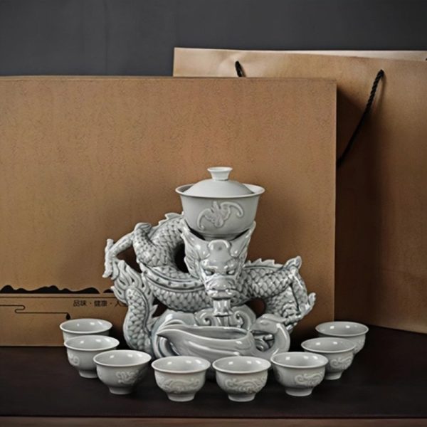 Year of the Dragon Chinese Lazy Semi-Automatic Porcelain Tea Set with Delicate Dragon Design
