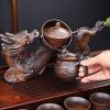 Antique Lazy Chinese Semi-Automatic Majestic Dragon Brown Ceramic Kungfu Tea Cup Set