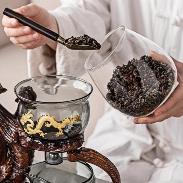 Antique Luxurious Year of the Dragon Semi-Automatic Glass Tea Set with Gold Dragon Design