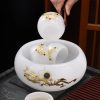 Antique Chinese Colored Glaze Gongfu Tea Set with Gold Inlaid White Jade Dragon and Phoenix Design