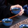 Traditional Chinese Antique Blue Dragon Phoenix Porcelain Gongfu Tea Set with Lazy Semi-Automatic Design