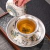 Vintage Exquisite Handmade Chinese Silver Dragon Gongfu Tea Cup Set Lazy Semi-Automatic