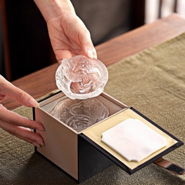 Antique Japanese Hand-carved Dragon Glacier Crystal Fancy Clear Glass Tea Cup