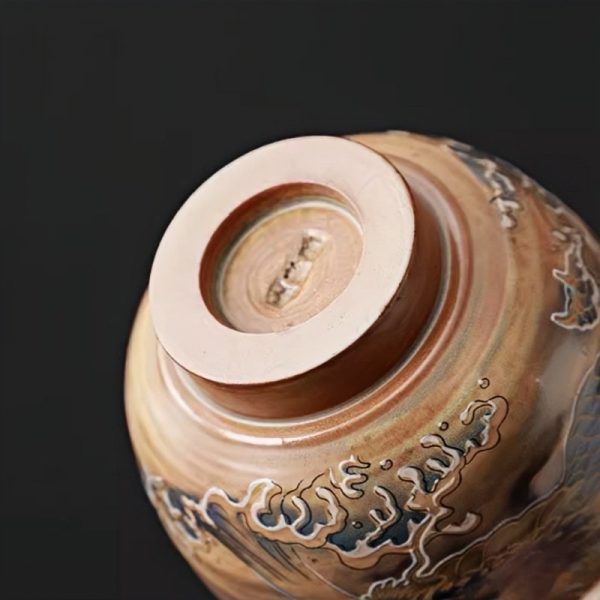 Year of The Dragon Hand Painted Ceramic Tea Cup With Dragon Spraying Water Pattern