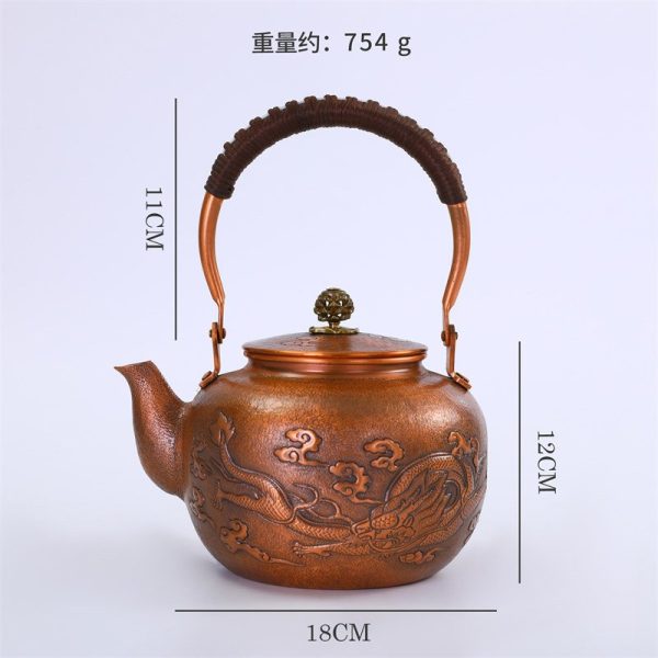 Best Large Antique Copper Teapot Kettle with Intricate Old Carved Dragon Design