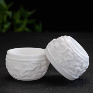 Handmade Embossed Flying Dragon White Jade Porcelain Kung Fu Tea Cup