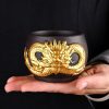 Inlaid Embossed Golden Dragon Yixing Clay Tea Cup